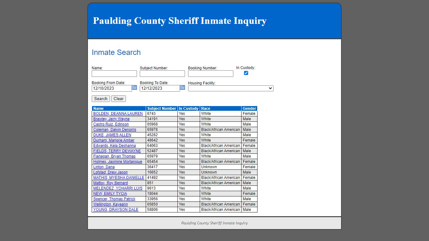 Inmate Search - Paulding County, Georgia